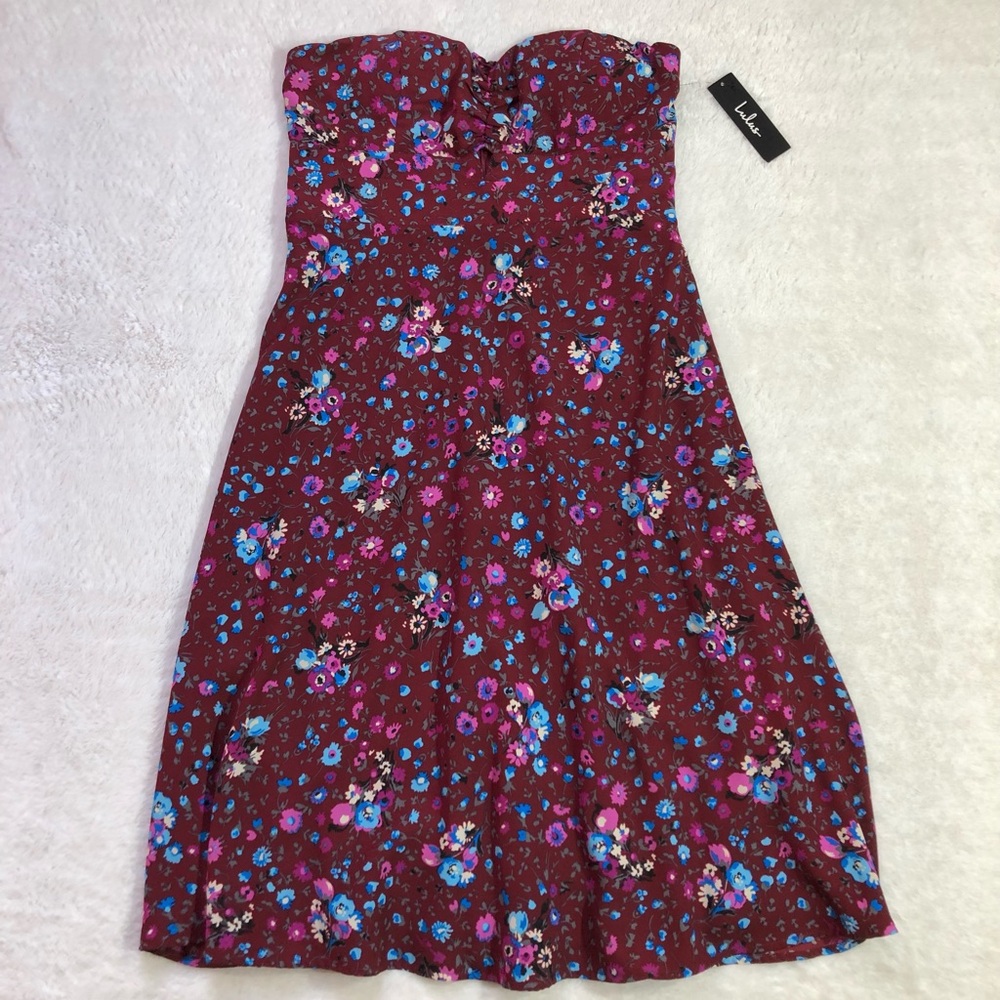 Lulus Ava Floral Print Strapless Mini Dress